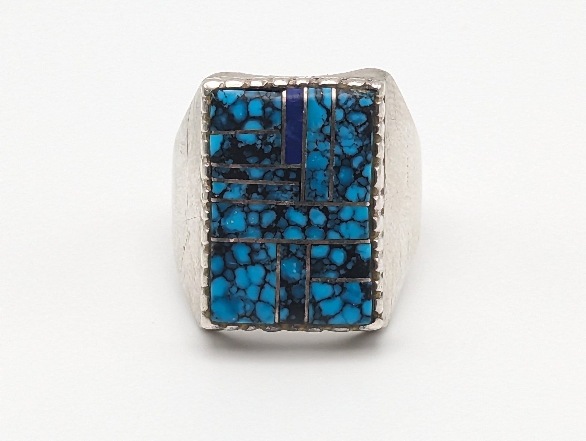 NAVAJO Zora Joe Silver Lapis Turquoise Signet Ring Heavy 17gr. Vintage Sterling Silver Art Deco Turquoise Ring. Boho Lapis Turquoise Ring.