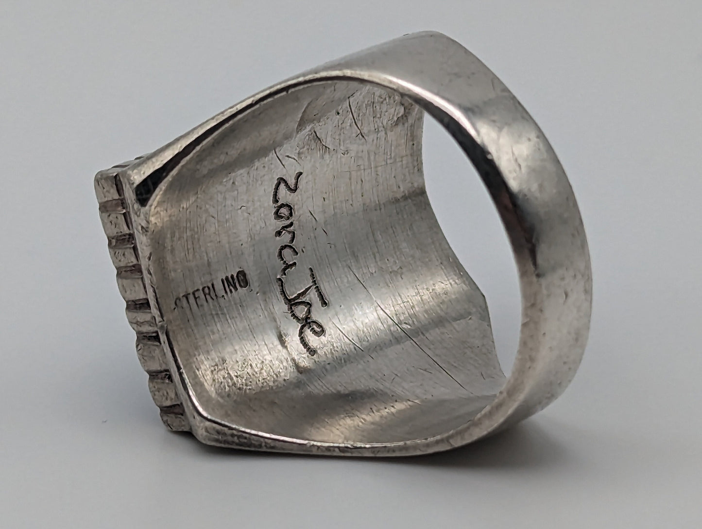 NAVAJO Zora Joe Silver Lapis Turquoise Signet Ring Heavy 17gr. Vintage Sterling Silver Art Deco Turquoise Ring. Boho Lapis Turquoise Ring.