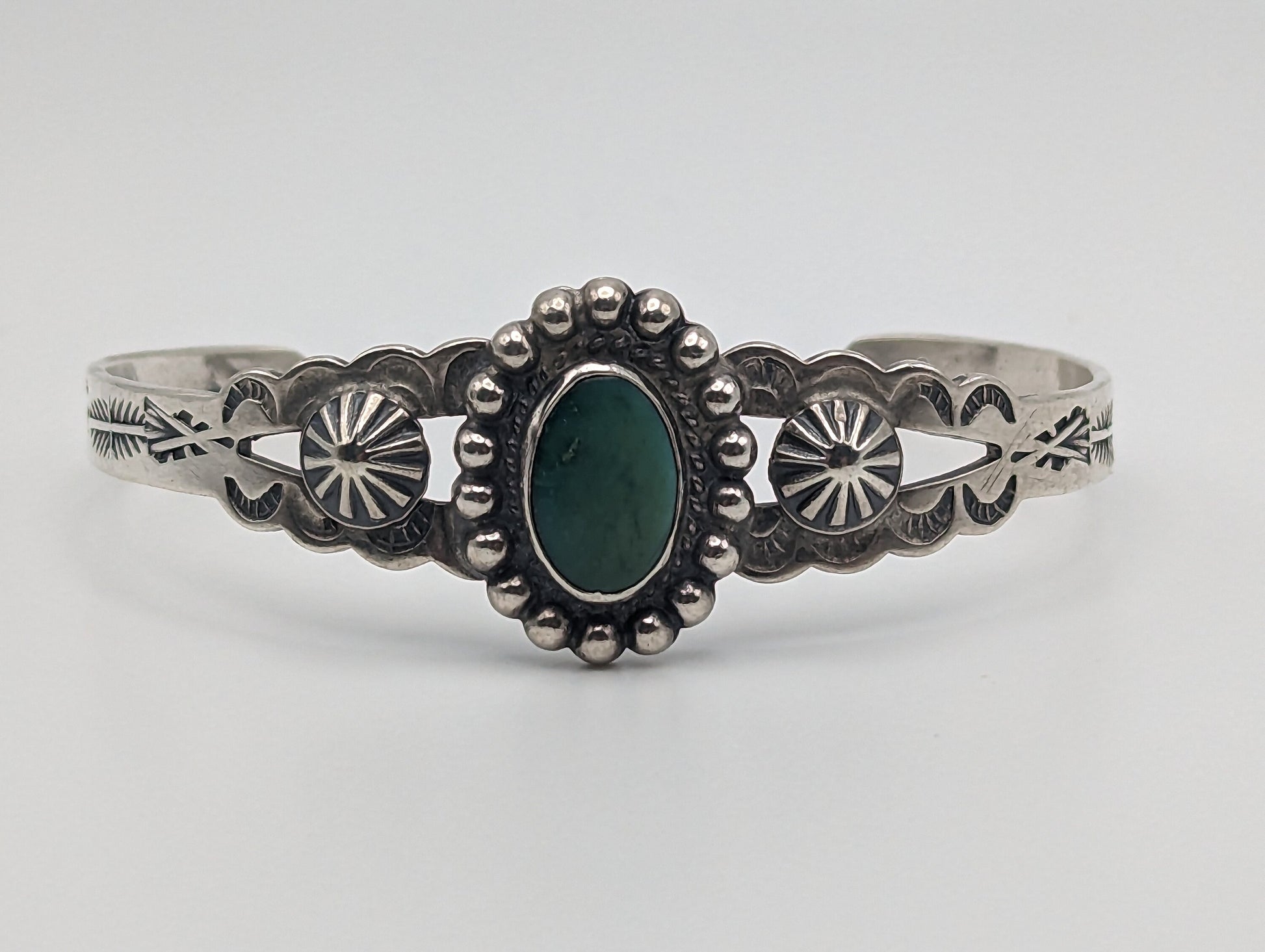 Vintage Silver Fred Harvey Turquoise Cuff Bracelet. Sterling Silver Turquoise Navajo Bracelet. Fred Harvey Turquoise Sterling Silver Cuff