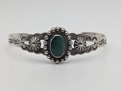 Vintage Silver Fred Harvey Turquoise Cuff Bracelet. Sterling Silver Turquoise Navajo Bracelet. Fred Harvey Turquoise Sterling Silver Cuff