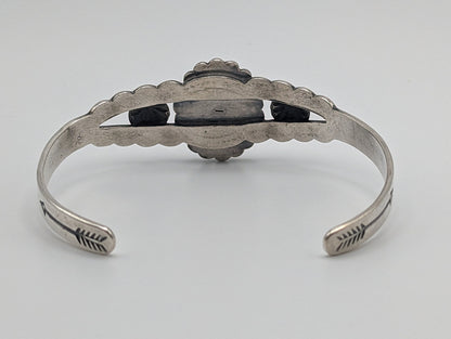 Vintage Silver Fred Harvey Turquoise Cuff Bracelet. Sterling Silver Turquoise Navajo Bracelet. Fred Harvey Turquoise Sterling Silver Cuff