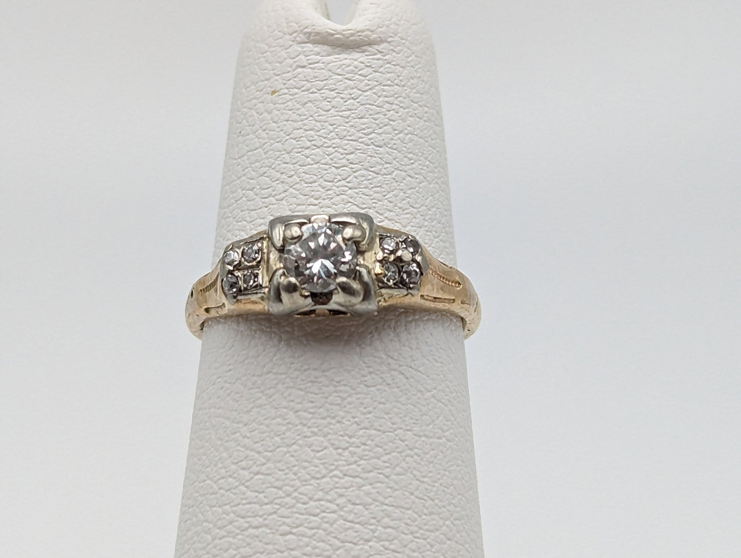 Circa 1930s 14k Art Deco Yellow Gold Engagement Diamond Band, 14k Yellow Gold Wedding Band, Art Deco Diamond Ring, Yellow Gold Bridal Ring