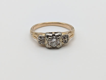 Circa 1930s 14k Art Deco Yellow Gold Engagement Diamond Band, 14k Yellow Gold Wedding Band, Art Deco Diamond Ring, Yellow Gold Bridal Ring