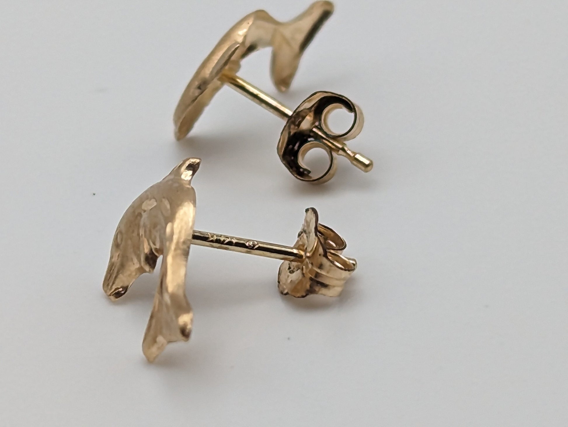 Dainty Whimsical Solid Gold 14K Yellow Gold Dolphin Stud Earrings