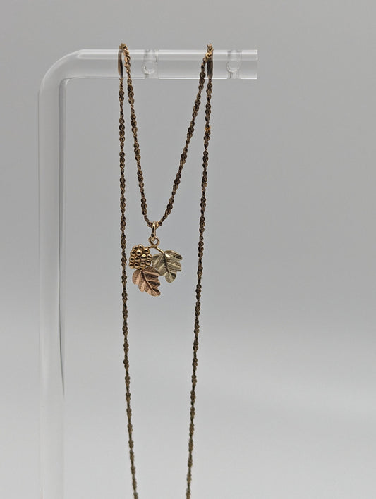 10K Coleman Black Hills Green Rose Gold Leaf & Vine Pendant w Necklace 14K Gold Filled Chain