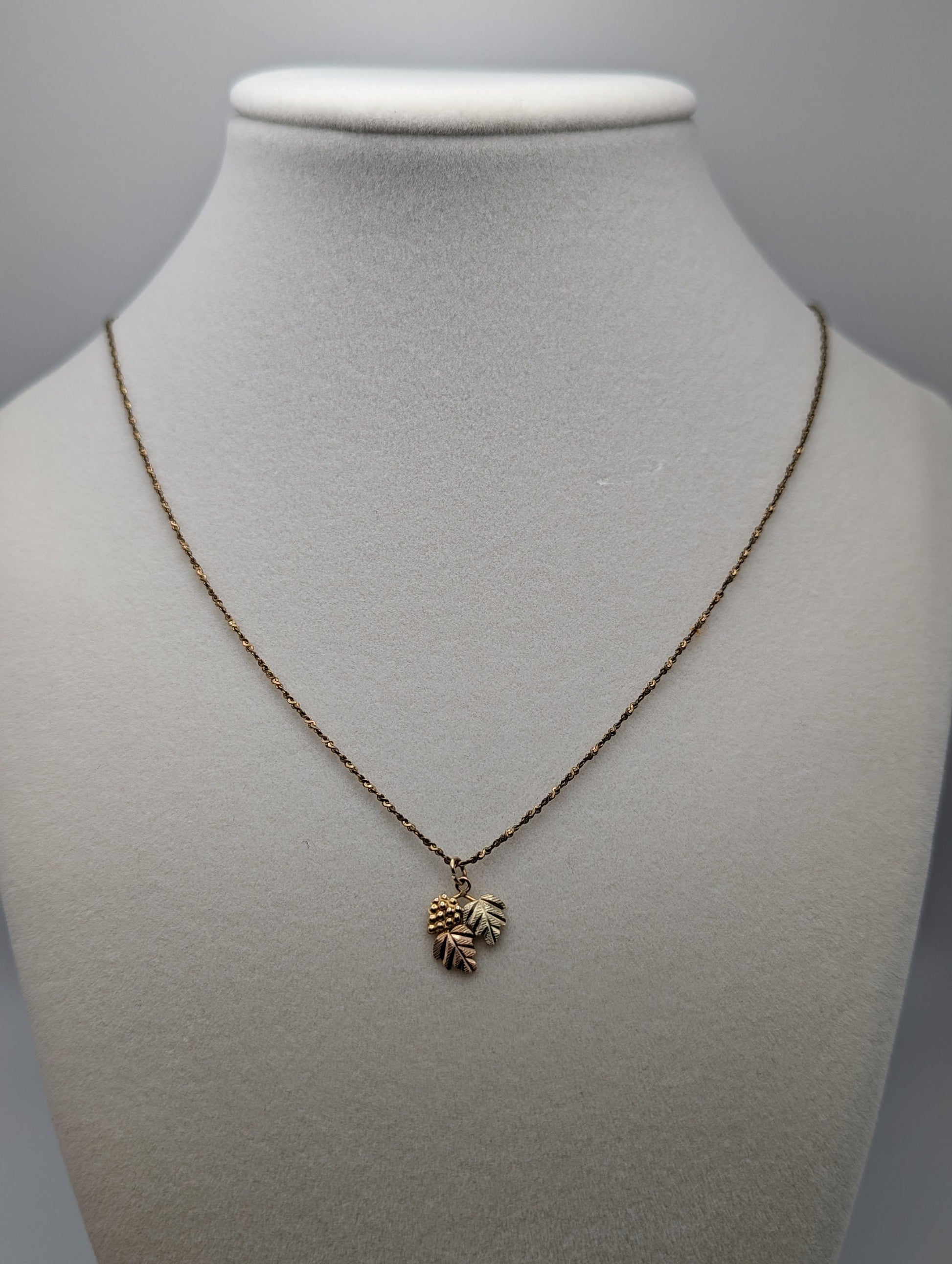 10K Coleman Black Hills Green Rose Gold Leaf & Vine Pendant w Necklace 14K Gold Filled Chain