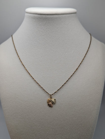10K Coleman Black Hills Green Rose Gold Leaf & Vine Pendant w Necklace 14K Gold Filled Chain