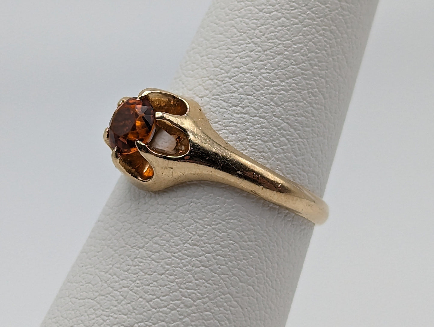 14k Citrine Yellow Gold Ring. Womens Citrine Promise Ring. 14k Belcher Setting Citrine Ring.14k Orange Gemstone Solitaire Ring.