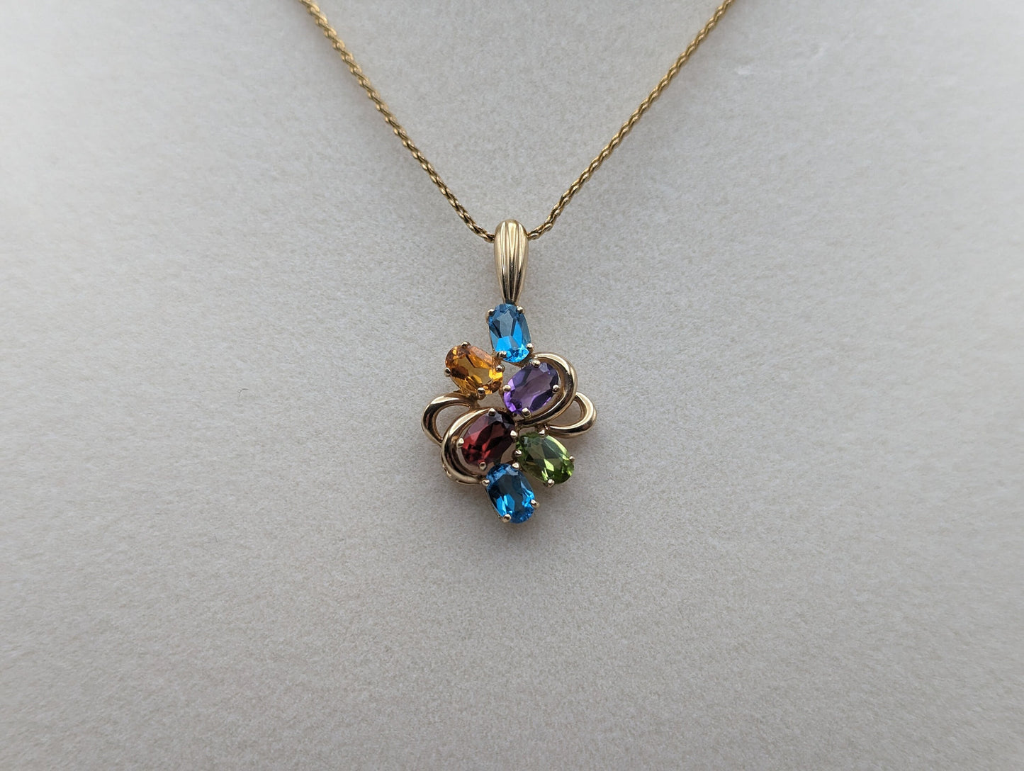 10K Multi Gem Pendant Features Peridot Topaz Amethyst Citrine Garnet. Mothers Day Gold Multi Stone Pendant Multi Gemstone Cluster Pendant