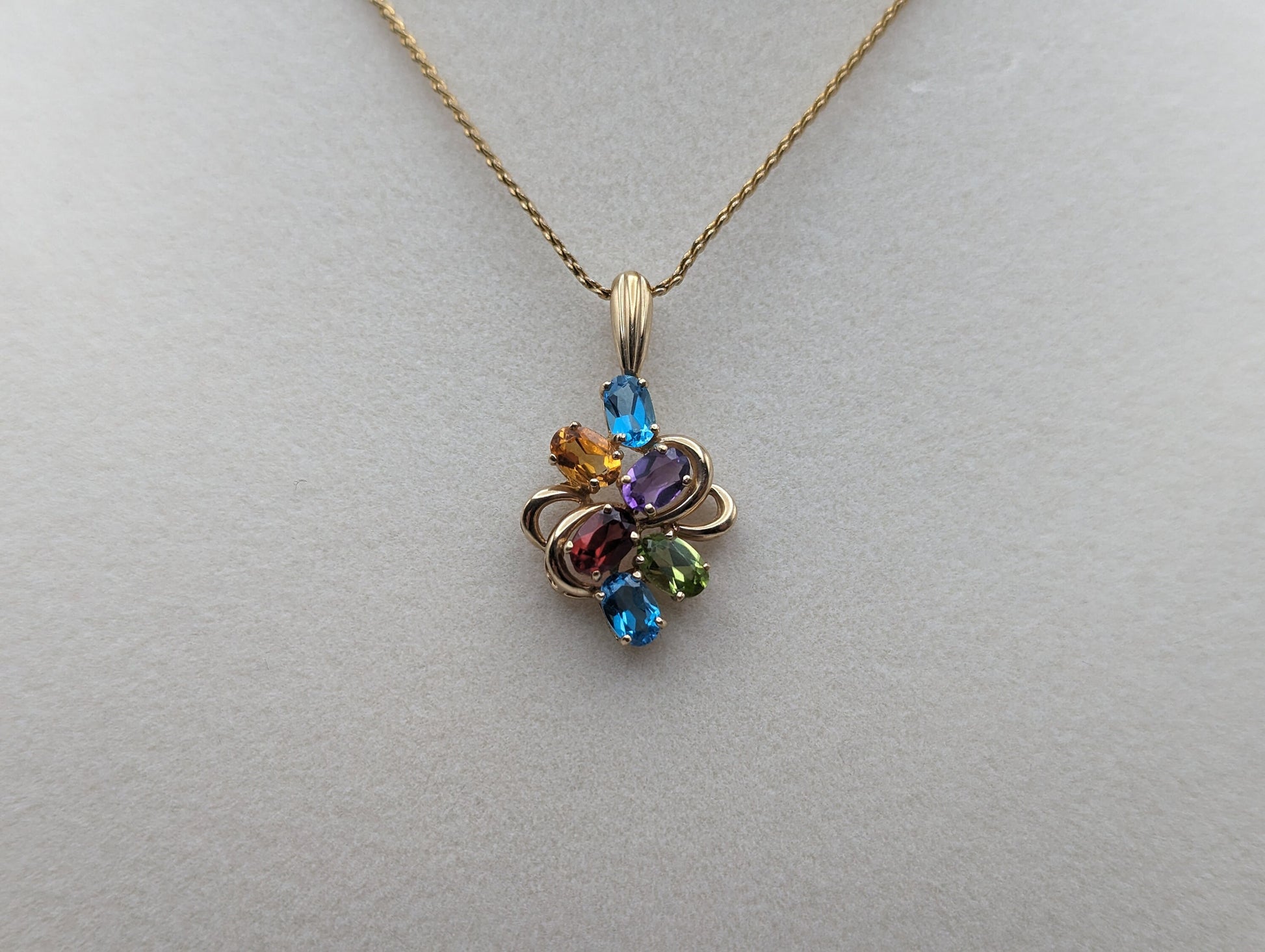 10K Multi Gem Pendant Features Peridot Topaz Amethyst Citrine Garnet. Mothers Day Gold Multi Stone Pendant Multi Gemstone Cluster Pendant