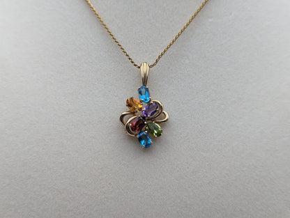 10K Multi Gem Pendant Features Peridot Topaz Amethyst Citrine Garnet. Mothers Day Gold Multi Stone Pendant Multi Gemstone Cluster Pendant