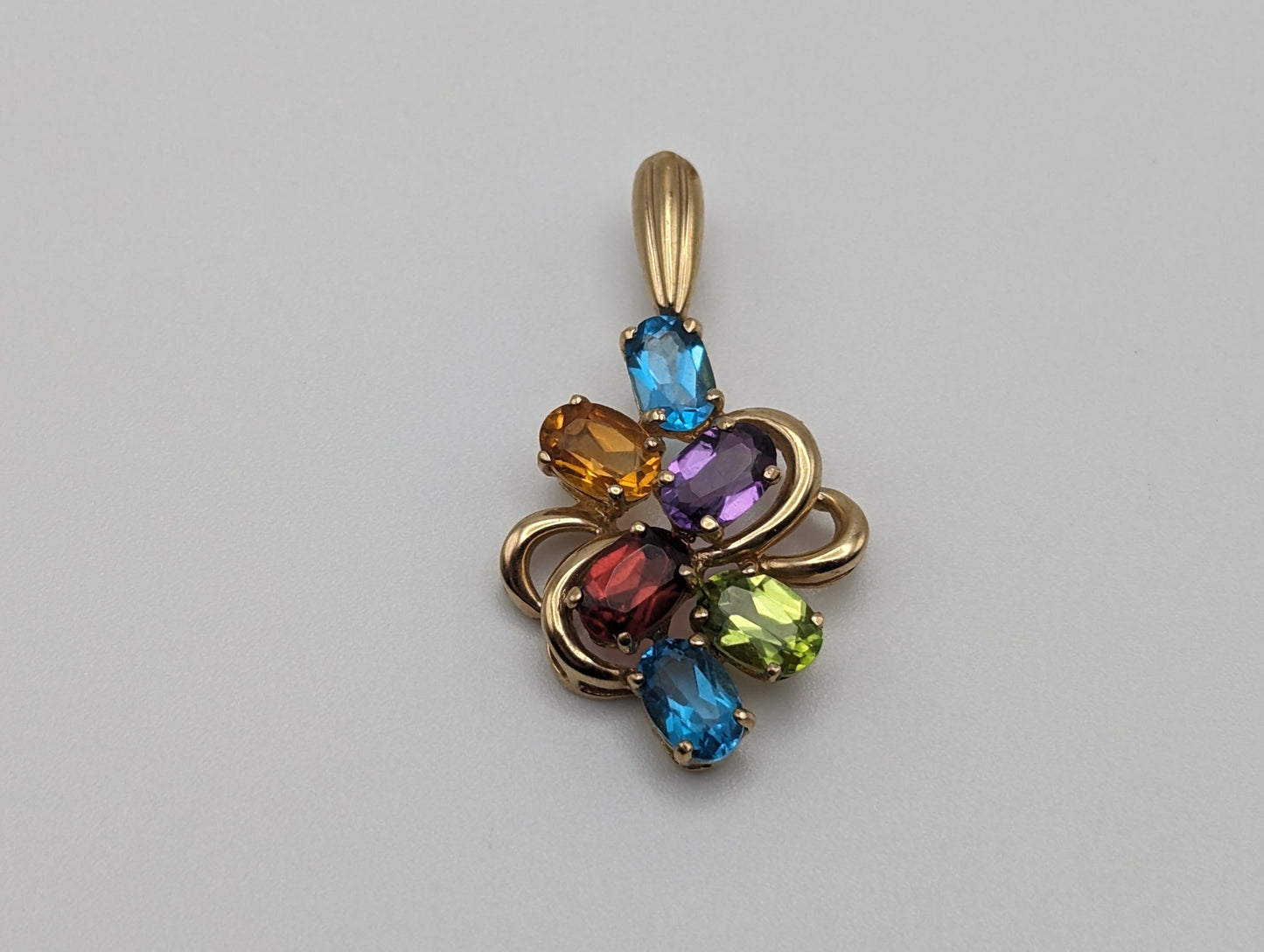 10K Multi Gem Pendant Features Peridot Topaz Amethyst Citrine Garnet. Mothers Day Gold Multi Stone Pendant Multi Gemstone Cluster Pendant
