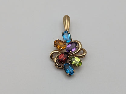 10K Multi Gem Pendant Features Peridot Topaz Amethyst Citrine Garnet. Mothers Day Gold Multi Stone Pendant Multi Gemstone Cluster Pendant