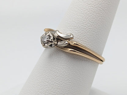 Antique Cosmic Art Nouveau 14k Multi Color Gold Diamond Wedding Ring Set Band. 14k Gold Engagement Ring and Wedding Ring. 14k Wedding Kit