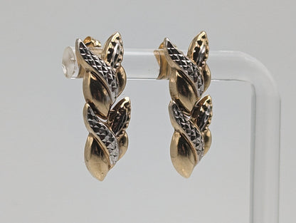 Large Vintage 10k White & Yellow Gold Wheat Stem Drop Earrings. 10k Solid Multi Color Gold Wheat Dangle Earrings 10k Wheat Stem Earrings