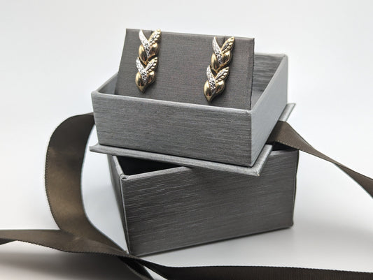 Large Vintage 10k White & Yellow Gold Wheat Stem Drop Earrings. 10k Solid Multi Color Gold Wheat Dangle Earrings 10k Wheat Stem Earrings