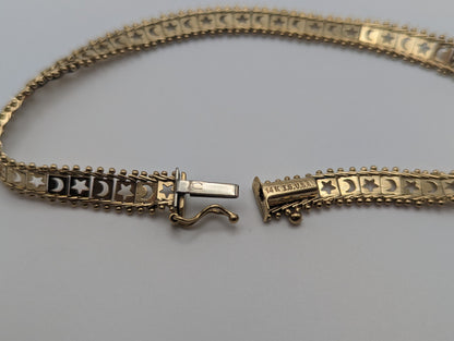 Unique by Imperial Gold 14k Solid Gold Moon Star Bracelet . 14k Womens Mens Yellow Gold Moon Star Bracelet. Moon & Star Link Chain Bracelet.