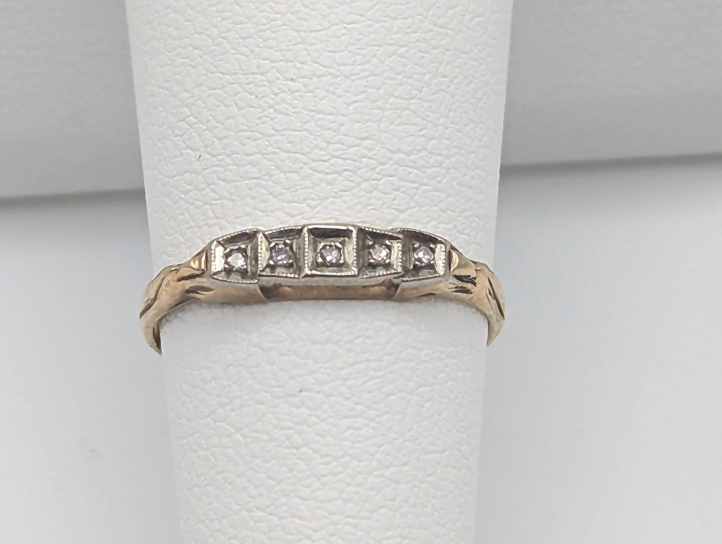 1930s Art Deco 5 Diamonds 10k Engagement RIng, Edwardian Diamond Wedding Band Yellow and White gold Diamond Eternity Band