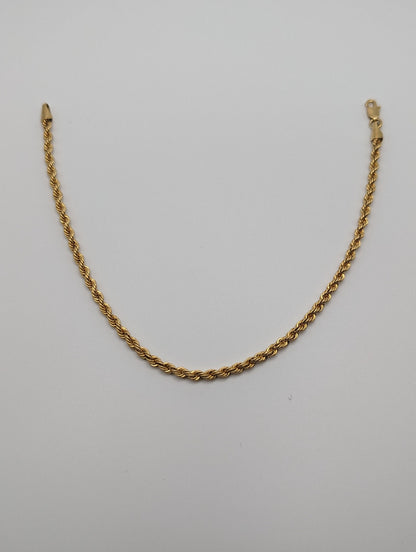 10k Yellow Gold Italian Rope Chain Bracelet. 8 inch Yellow Gold Rope Chain Bracelet. Mens Gold Chain Bracelet. Womens Gold Rope Bracelet