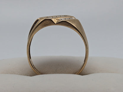 Vintage 10k Yellow Gold 11 Natural Diamond Ring. Mens Diamond Ring. 10k Diamond Statement Ring. Diamond Signet Ring.