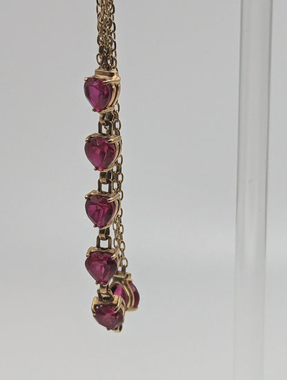 10k Yellow Gold 6 Ruby Heart Bracelet. Womens Ruby Heart Bracelet. 10k Womens 6 Heart Yellow Gold Bracelet. 10k Ruby Heart Bracelet.