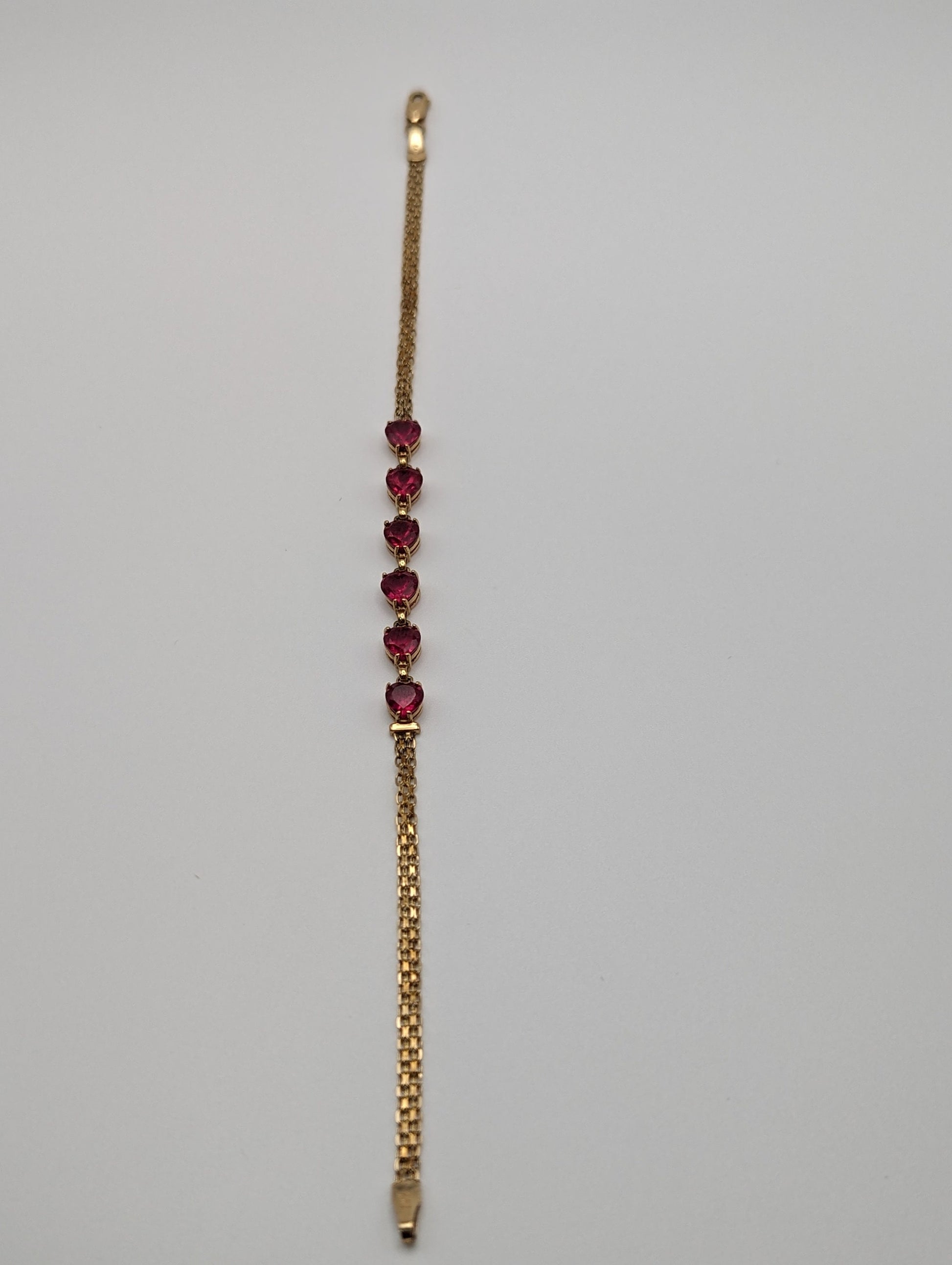 10k Yellow Gold 6 Ruby Heart Bracelet. Womens Ruby Heart Bracelet. 10k Womens 6 Heart Yellow Gold Bracelet. 10k Ruby Heart Bracelet.