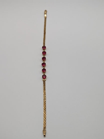 10k Yellow Gold 6 Ruby Heart Bracelet. Womens Ruby Heart Bracelet. 10k Womens 6 Heart Yellow Gold Bracelet. 10k Ruby Heart Bracelet.