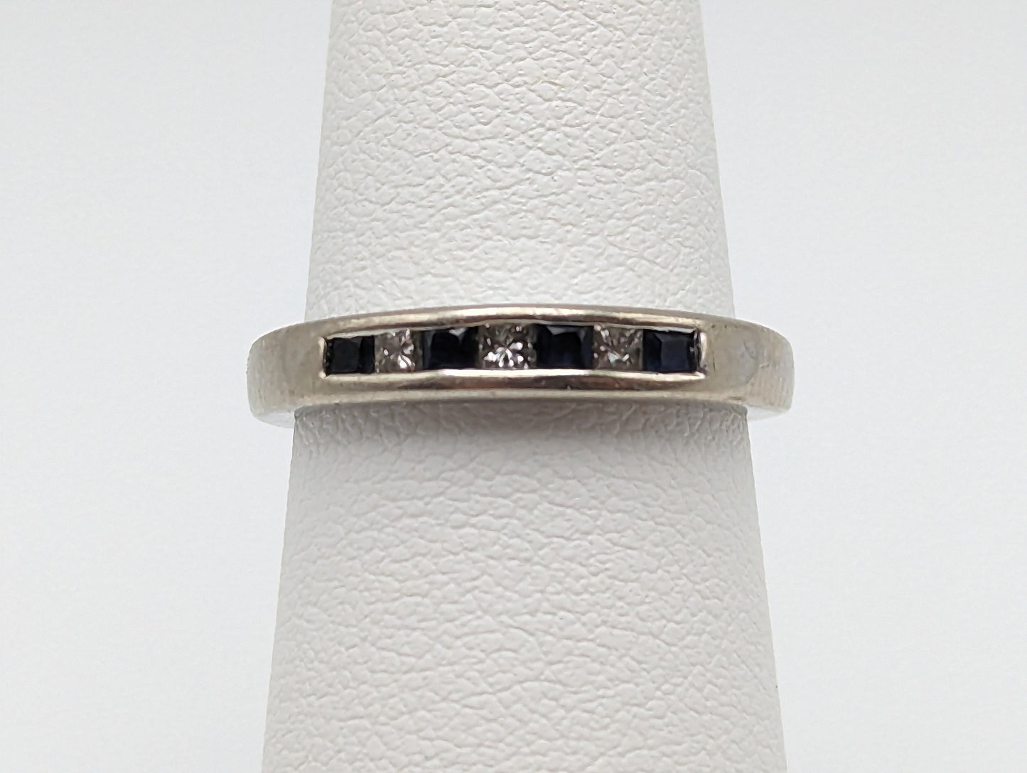 14k Womens Channel ring. White Gold Sapphire Diamond Eternity band. 14k Anniversary half eternity band. 14k Wedding Band.