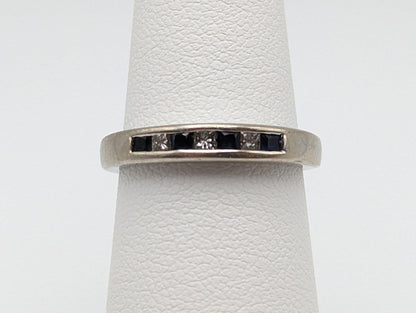 14k Womens Channel ring. White Gold Sapphire Diamond Eternity band. 14k Anniversary half eternity band. 14k Wedding Band.