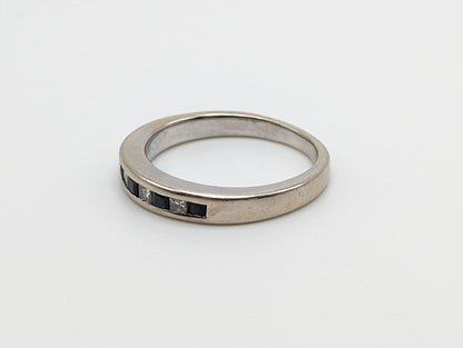 14k Womens Channel ring. White Gold Sapphire Diamond Eternity band. 14k Anniversary half eternity band. 14k Wedding Band.