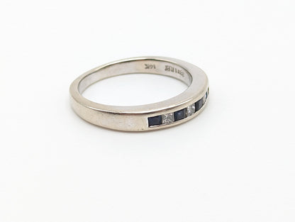 14k Womens Channel ring. White Gold Sapphire Diamond Eternity band. 14k Anniversary half eternity band. 14k Wedding Band.