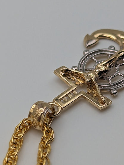 14k Jesus Christ Anchor Mariner Pendant. 14k Yellow & White Gold Crucifix. 14k Yellow Gold Cross Pendant + Complimentary 14k GF Necklace