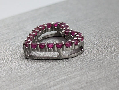 14K White Gold Ruby Heart Pendant. 14k Ruby Heart Pendant. 14k Heart Pendant. 14k Womens White Gold Heart Pendant.
