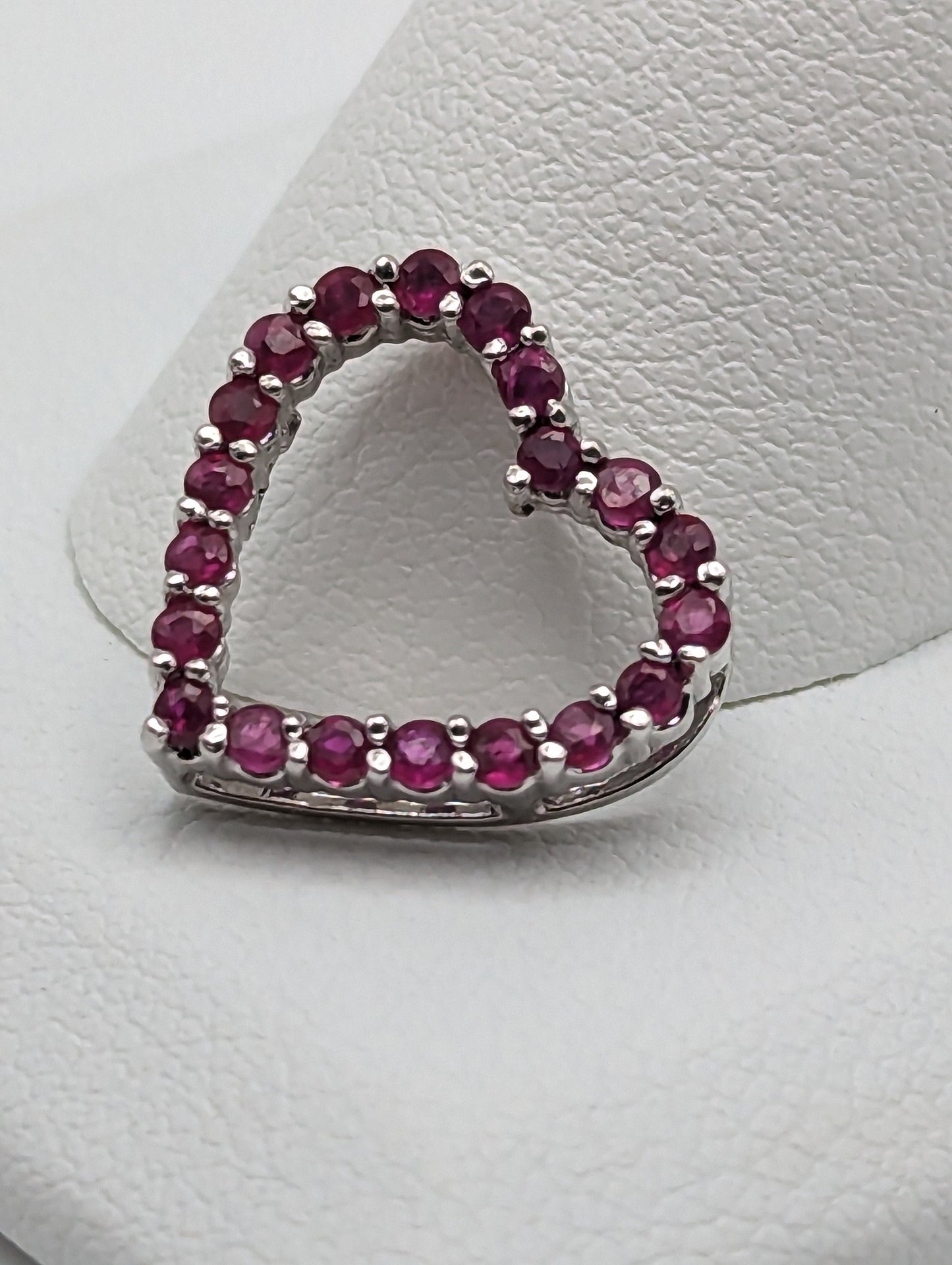 14K White Gold Ruby Heart Pendant. 14k Ruby Heart Pendant. 14k Heart Pendant. 14k Womens White Gold Heart Pendant.