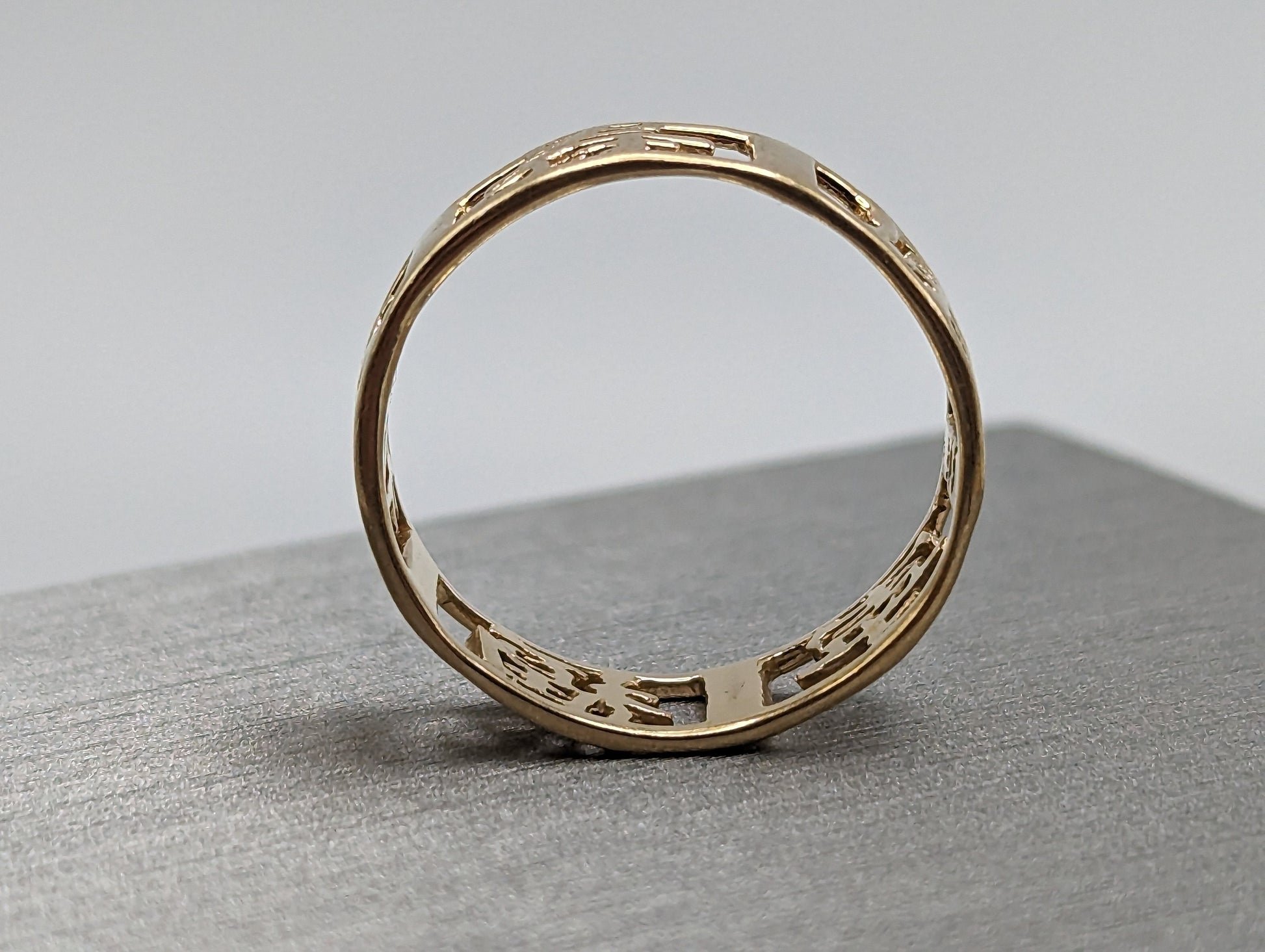 Yellow Gold Chinese Character Unisex Band. 14k Yellow Gold Mandarin Spacer Ring. 14k Chinese Symbol Ring. 14k Chinese Character Cigar Band.