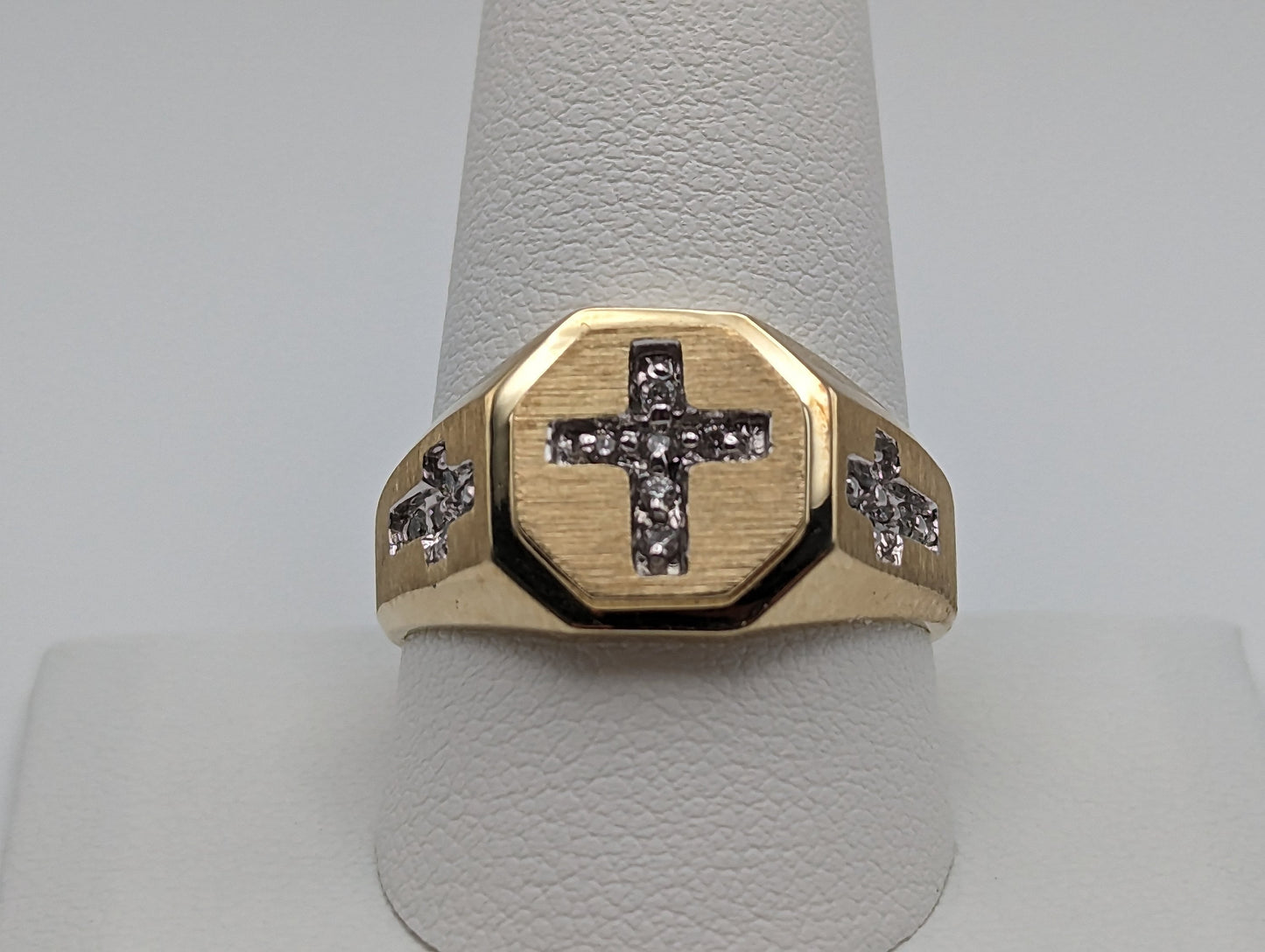 10k Yellow Gold Diamond Cross Ring. Mens Diamond Cross Ring 10k Yellow Gold. 10k Statement Cross Ring. Diamond Cross Ring. Mens Cross Ring.