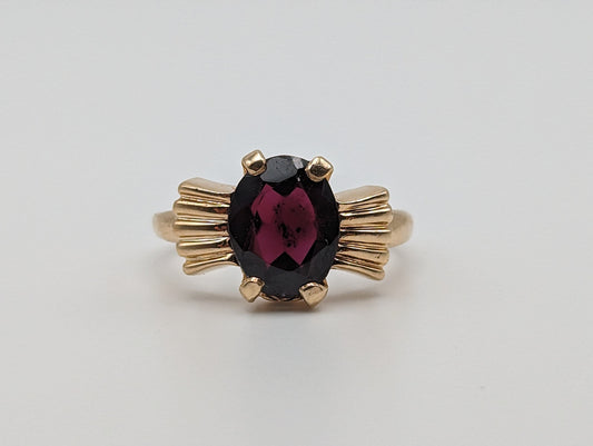 Vintage 10k Yellow Gold Diamond Garnet Bow Ring. 10k Garnet Bow Engagement Band. 10k Garnet Solitaire Garnet Women Romance band