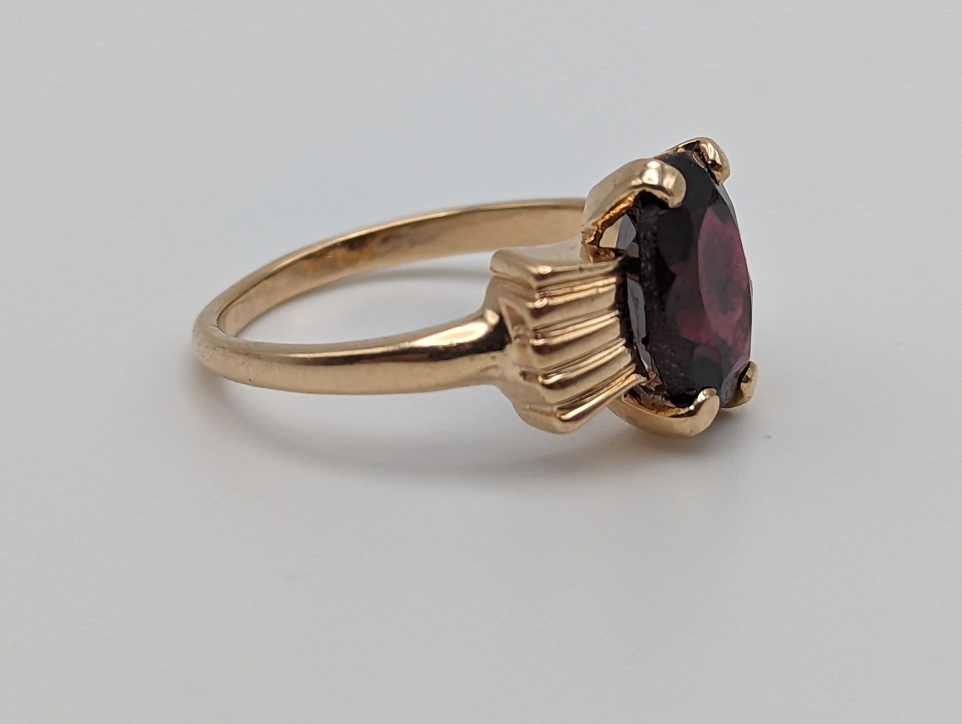 Vintage 10k Yellow Gold Diamond Garnet Bow Ring. 10k Garnet Bow Engagement Band. 10k Garnet Solitaire Garnet Women Romance band