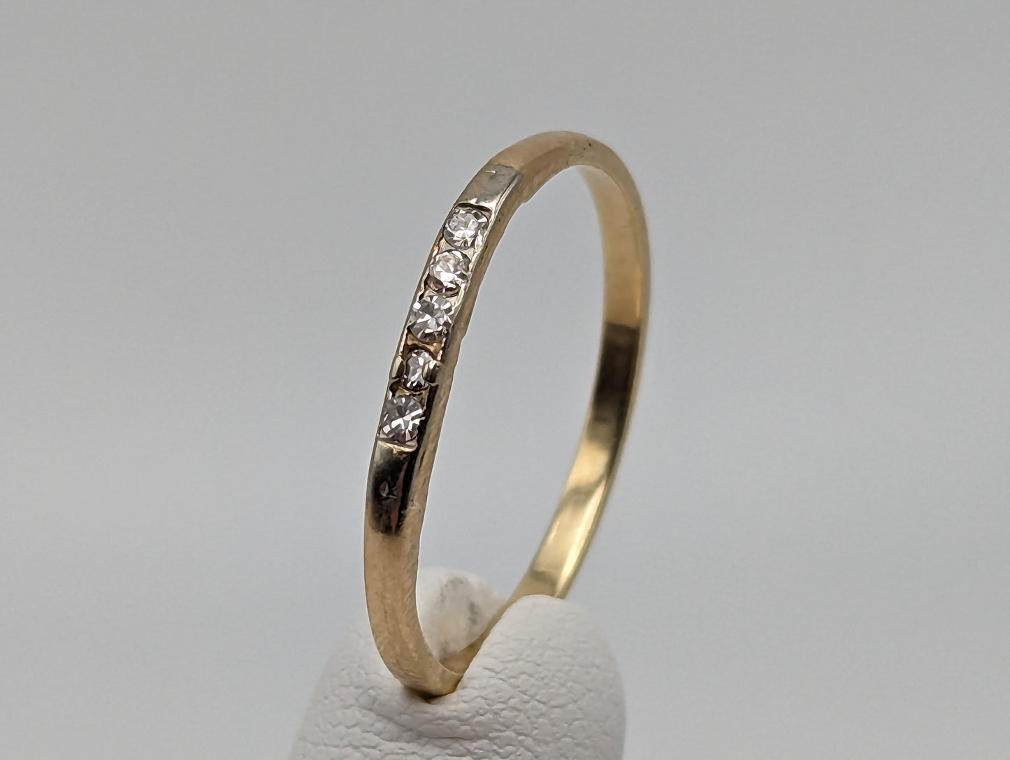 Vintage 14k Yellow Gold 5 Diamond Anniversary Band. 14k Diamond Half Eternity Wedding Ring. 14k Womens Diamond Chanel Ring.