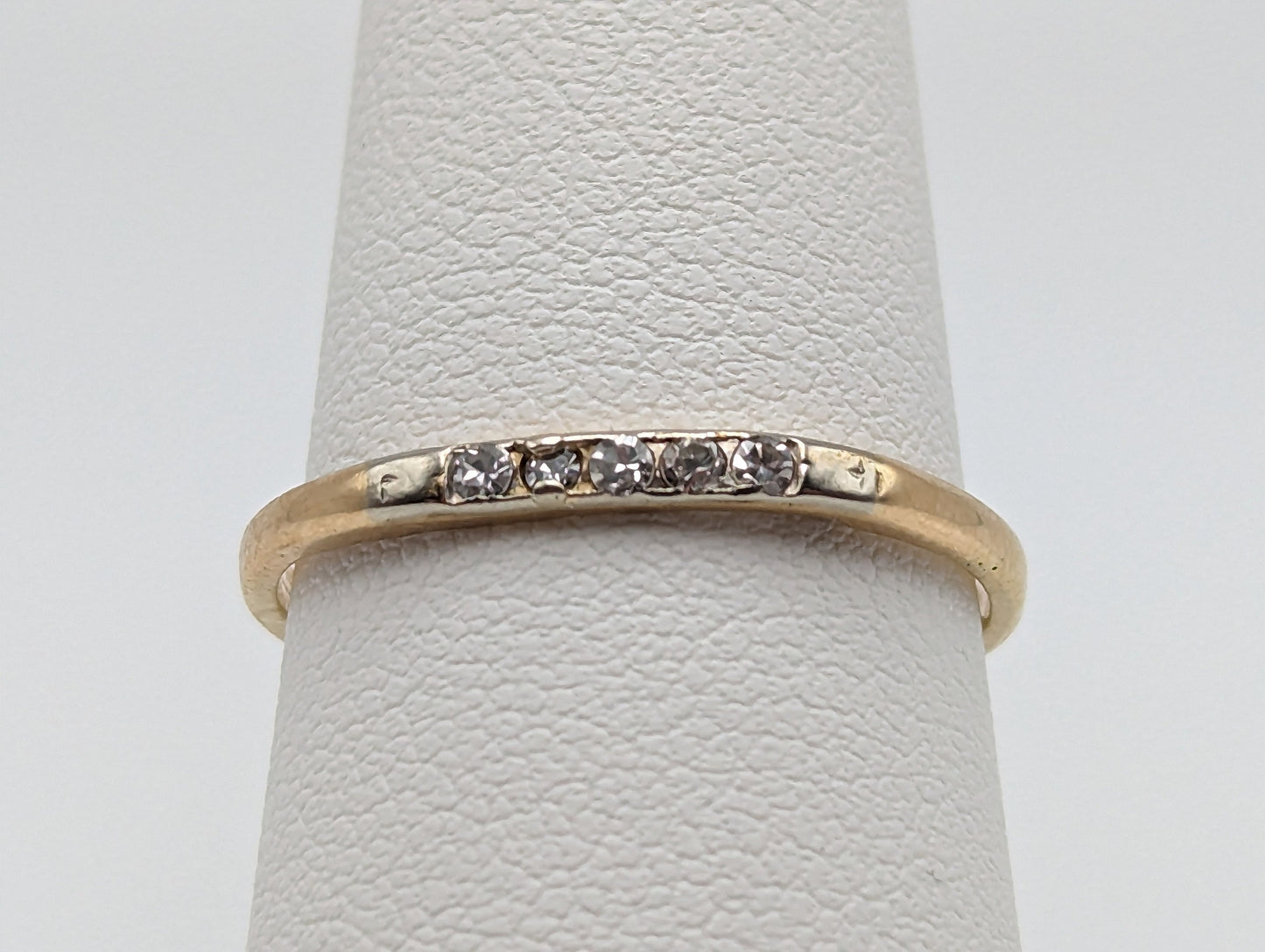 Vintage 14k Yellow Gold 5 Diamond Anniversary Band. 14k Diamond Half Eternity Wedding Ring. 14k Womens Diamond Chanel Ring.