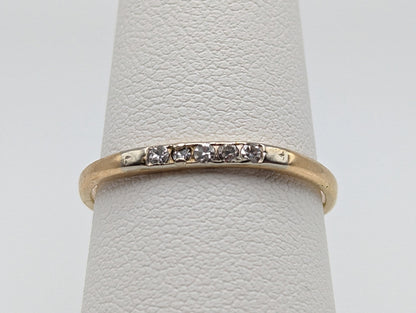Vintage 14k Yellow Gold 5 Diamond Anniversary Band. 14k Diamond Half Eternity Wedding Ring. 14k Womens Diamond Chanel Ring.