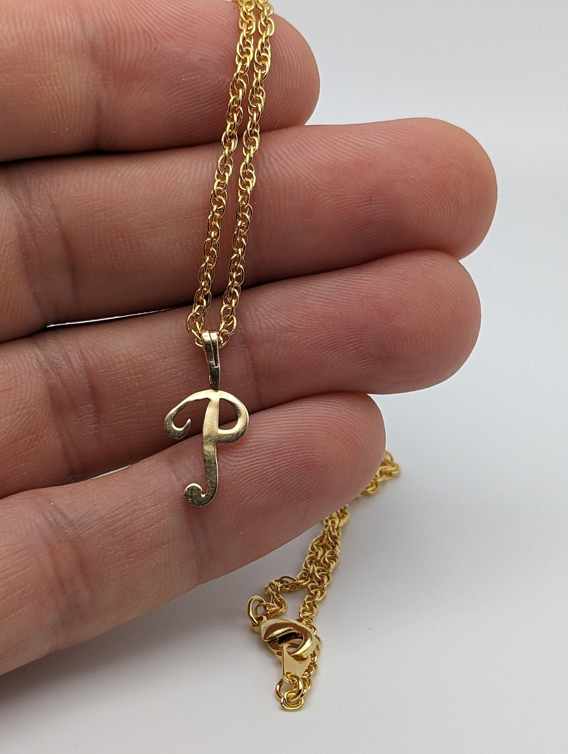 14k Gold Initial P. 14k Necklace Charm Initial P. Dainty 14k Yellow Gold Initial P Pendant + Complimentary 14k GF Necklace