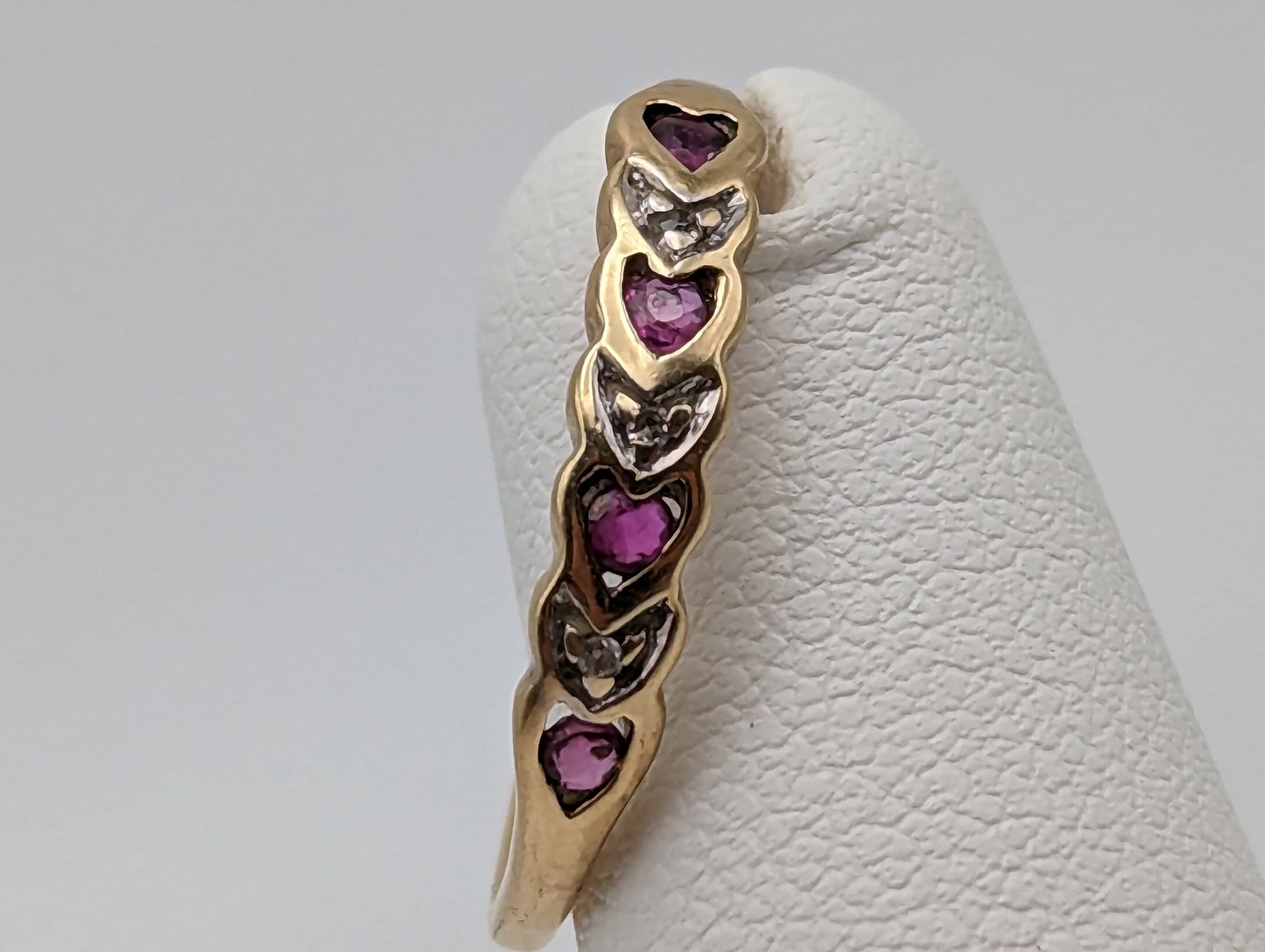 10k Heart Ring. 10k XOXO Ruby Diamond Ring. 10k Yellow Gold Heart Ruby Diamond Ring.