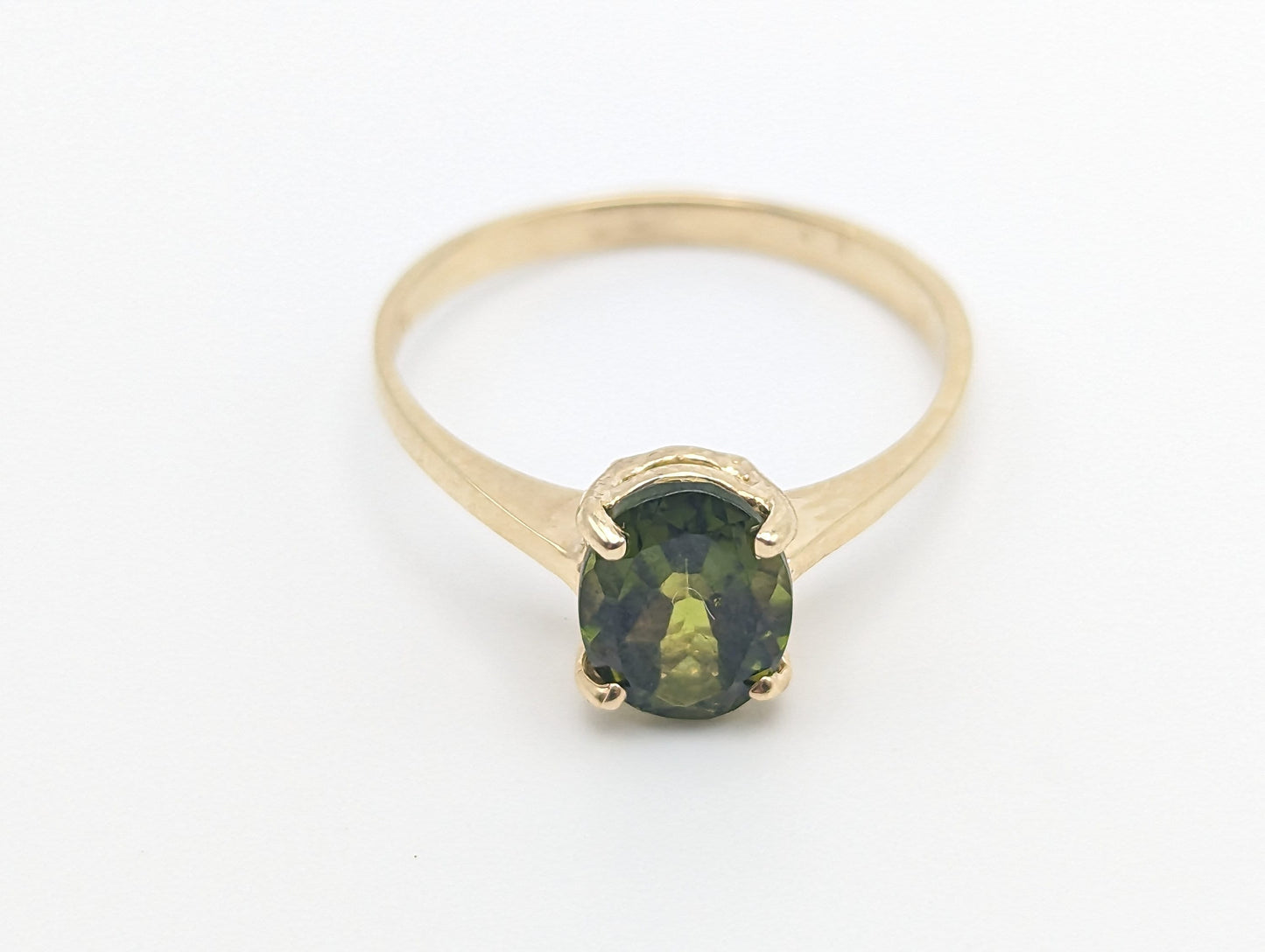 14k Yellow Gold Womens Tourmaline Ring. 14k Green Tourmaline Solitaire Ring. 14k Womens Tourmaline Promise Ring. 14k Womens Engagment Ring