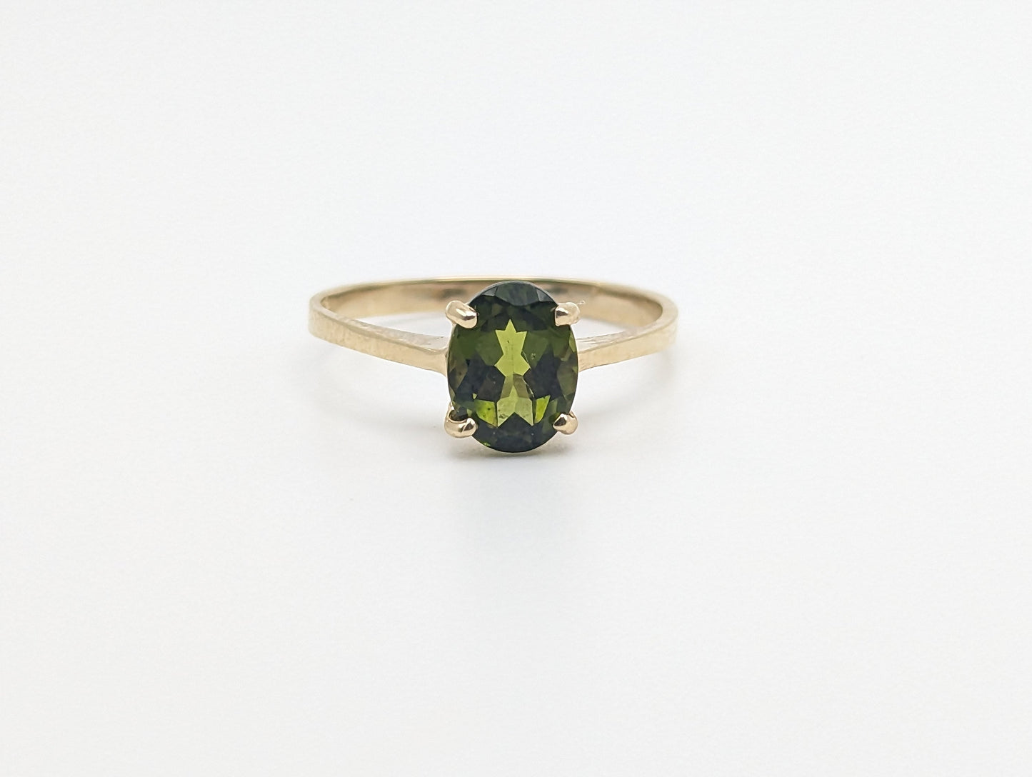 14k Yellow Gold Womens Tourmaline Ring. 14k Green Tourmaline Solitaire Ring. 14k Womens Tourmaline Promise Ring. 14k Womens Engagment Ring