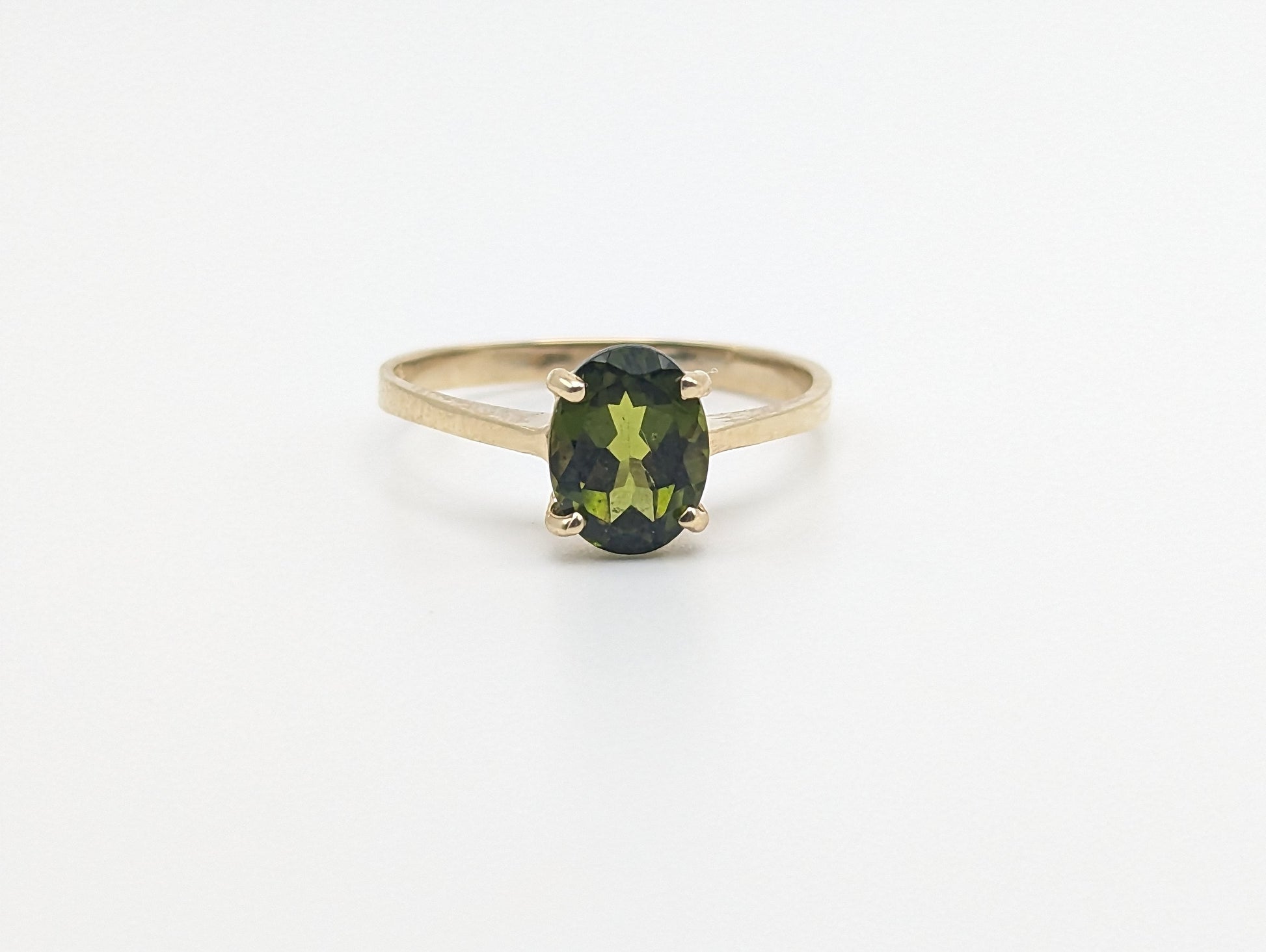 14k Yellow Gold Womens Tourmaline Ring. 14k Green Tourmaline Solitaire Ring. 14k Womens Tourmaline Promise Ring. 14k Womens Engagment Ring