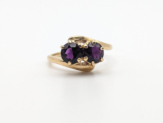 Vintage 14k Dual Amethyst Ring. Amethyst 14k Womens Engagement Ring. Dual Amethyst Promise Ring, Amethyst Statement Ring, Wedding Band