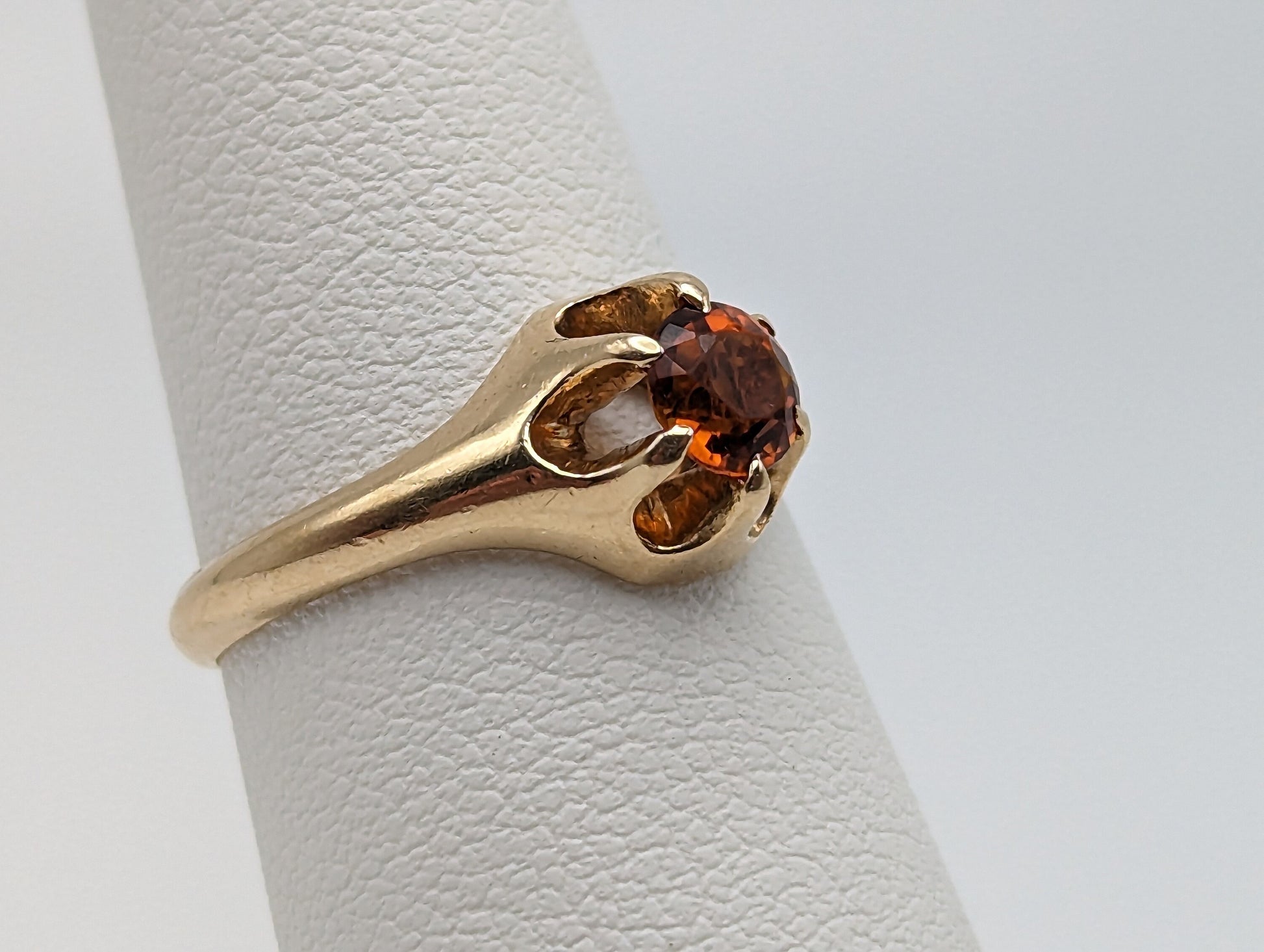 14k Citrine Yellow Gold Ring. Womens Citrine Promise Ring. 14k Belcher Setting Citrine Ring.14k Orange Gemstone Solitaire Ring.