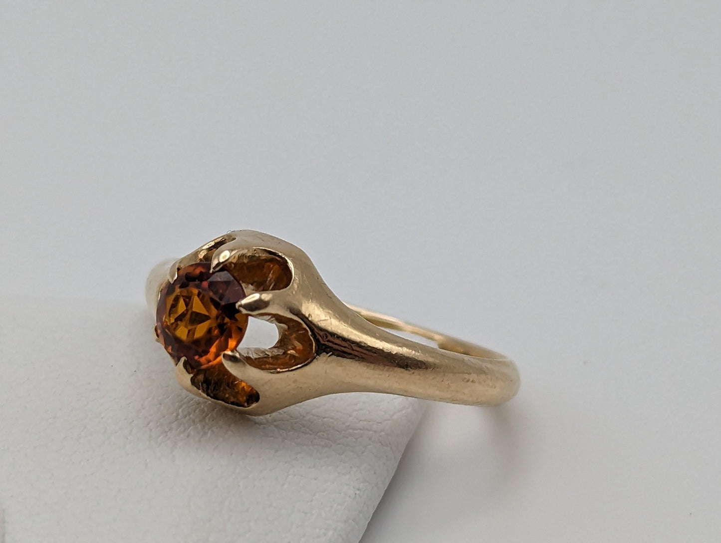 14k Citrine Yellow Gold Ring. Womens Citrine Promise Ring. 14k Belcher Setting Citrine Ring.14k Orange Gemstone Solitaire Ring.