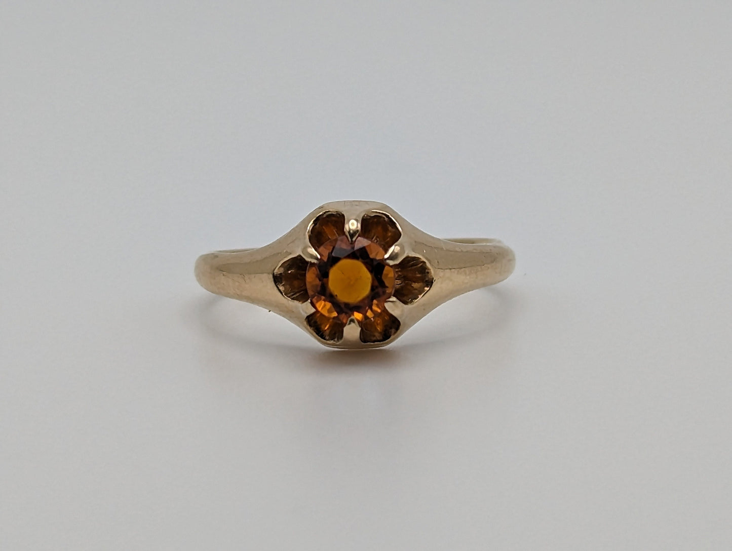 14k Citrine Yellow Gold Ring. Womens Citrine Promise Ring. 14k Belcher Setting Citrine Ring.14k Orange Gemstone Solitaire Ring.